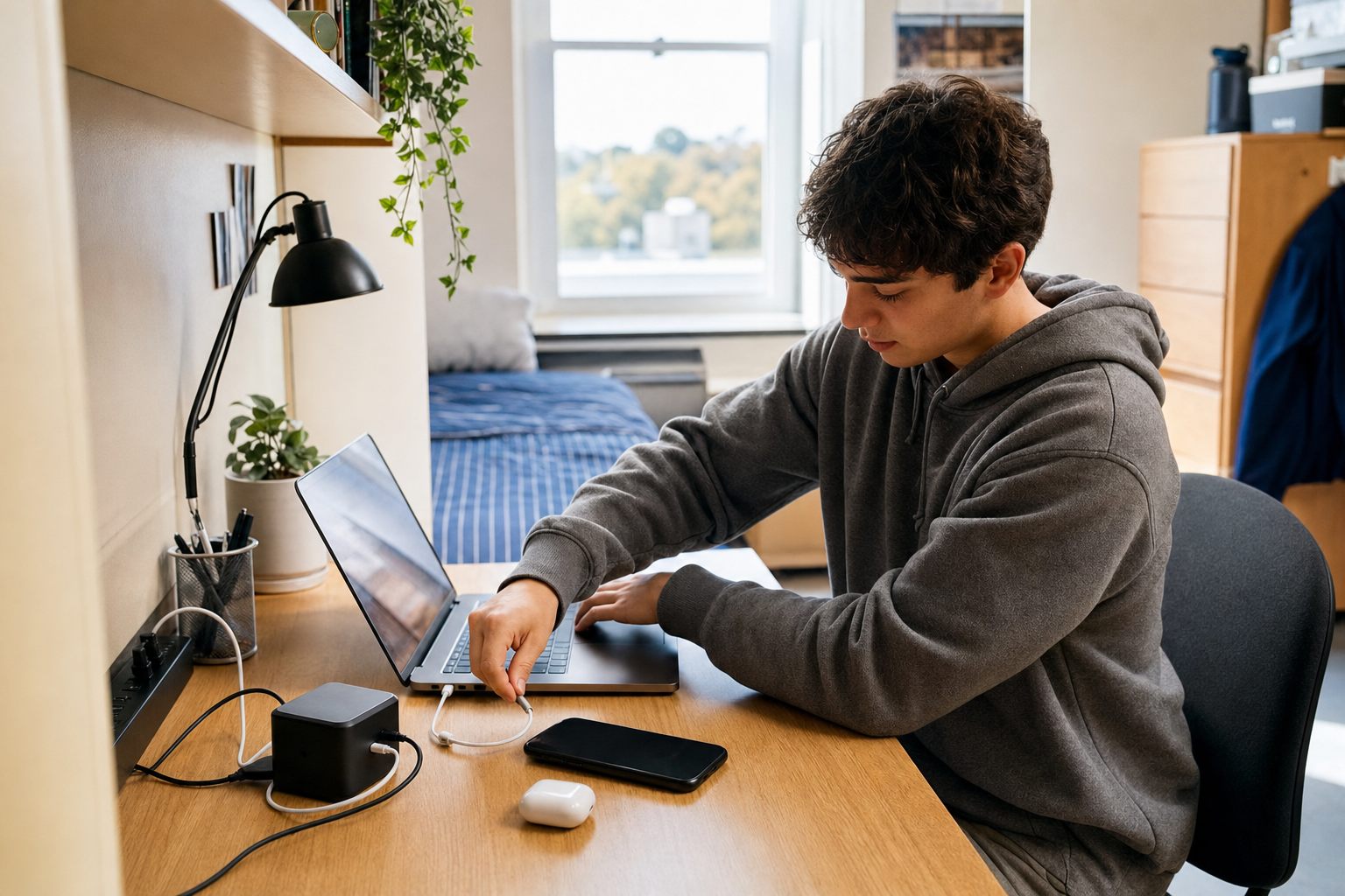 Everyday scene related to dorm charging station