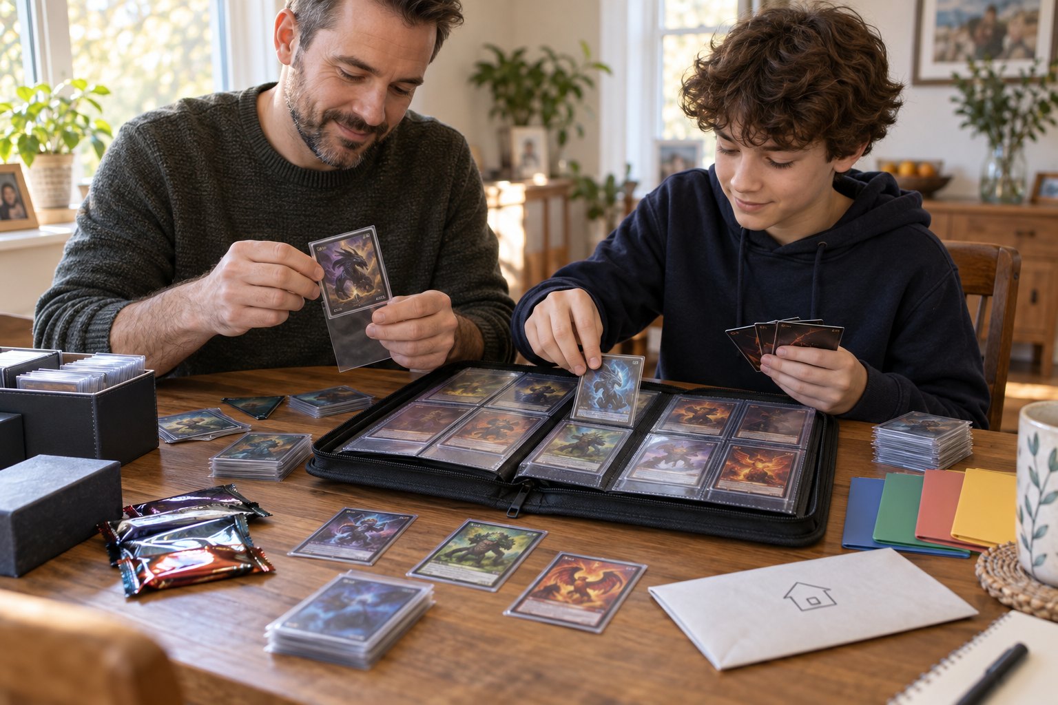 Everyday scene related to trading card collecting supplies